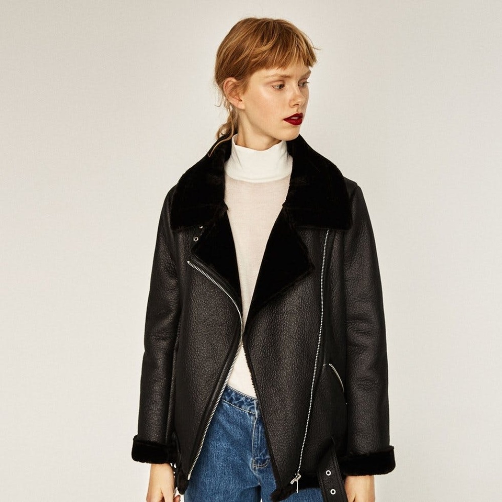 Zara Faux Leather & Shearling Oversized Jacket